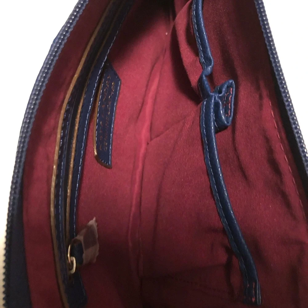 KATE LANDRY Royal Blue Genuine Leather‎ & Suede w/ Silver Hardware Handbag Purse - Picture 7 of 12